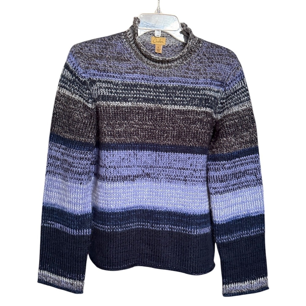 Caslon Womens XL Mohair Wool Blend Striped Mock Neck Sweater Purple Blue Grey